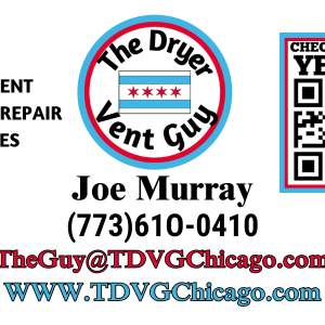 Business card for The Dryer Vent Guy with logo, contact details, and QR code linking to Yelp profile.